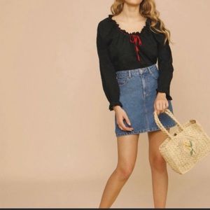 Rouje Davia Top Black Eyelet Peasant Blouse Size 36 US 4